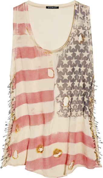 Balmain Flag-print Silk Tank - Lyst