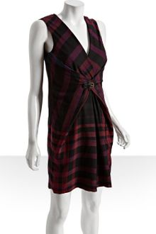Gucci Violet Plaid Wool-silk V-neck Crossover Buckle Detail Dress - Lyst