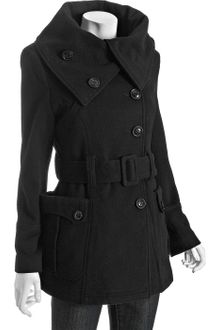 Latte By Coffeeshop Black Wool Blend Envelope Collar Belted Coat - Lyst