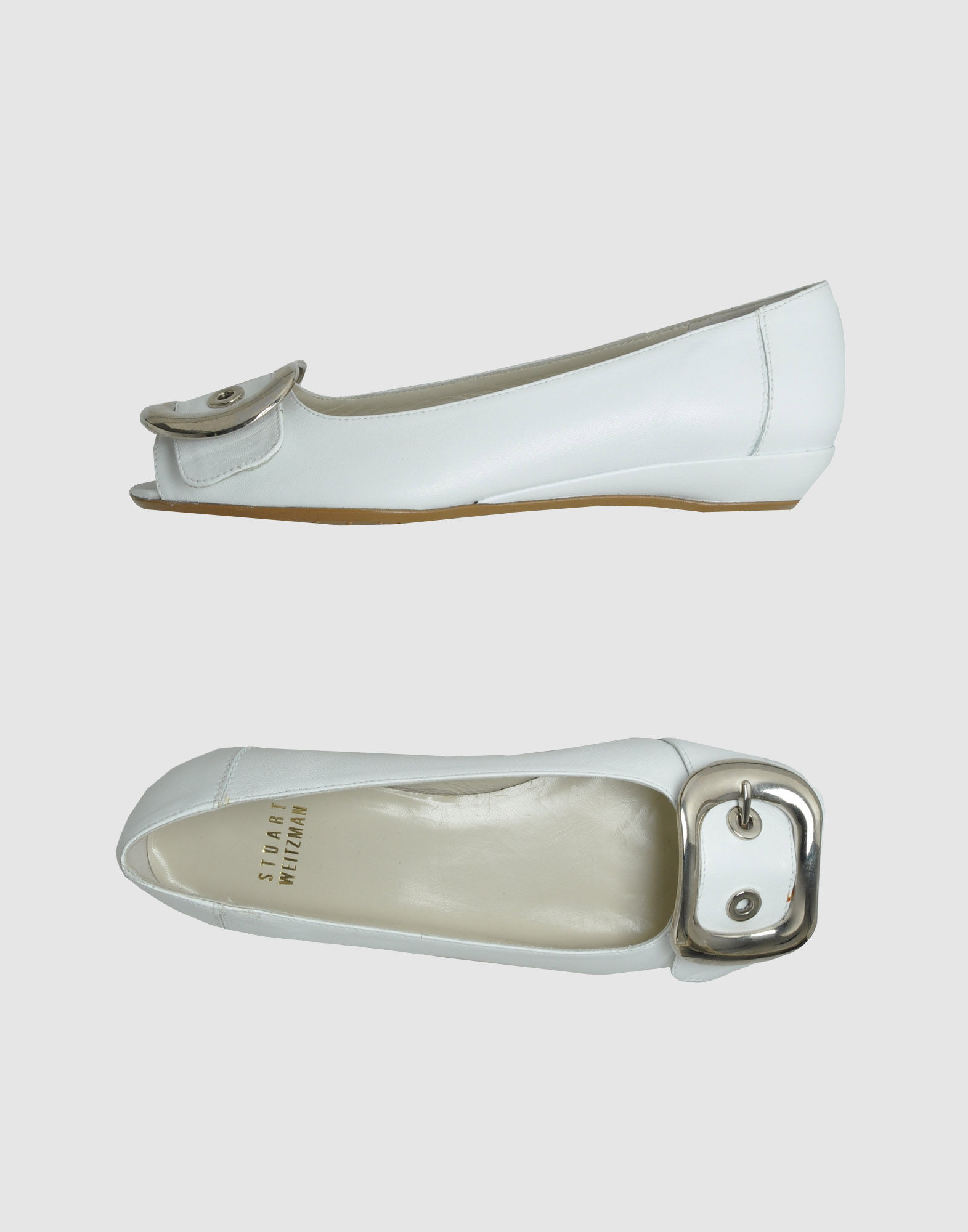 metallic peep toe flats