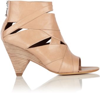 Belle By Sigerson Morrison Nude Leather Peeptoe Slit Bootie - Lyst