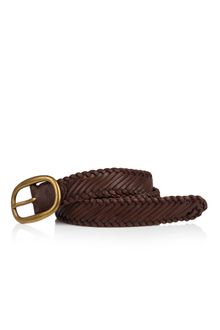 Polo Ralph Lauren Brown Plaited Leather Oval Buckle Belt - Lyst