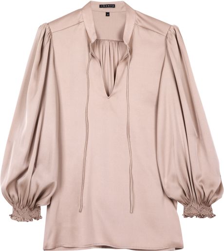 Theory Hilda Silk Peasant Blouse in Pink (nude) | Lyst
