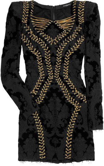 Balmain Chain-embellished Brocade Dress - Lyst