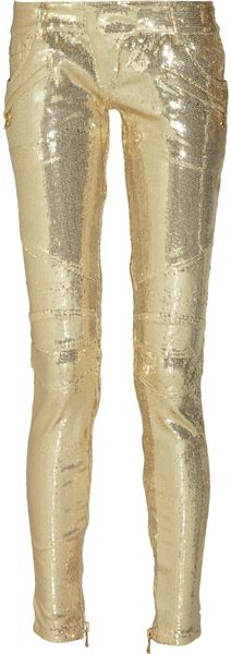 Balmain Sequin-embellised Skinny Pants - Lyst