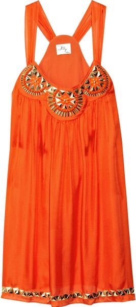 Milly Embellished Silk Trapeze Dress in Orange - Lyst