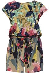 DKNY Sequined Silk-blend Playsuit