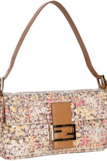 Fendi Peach and Light Brown Sequined Floral Zucchino Baguette - Lyst