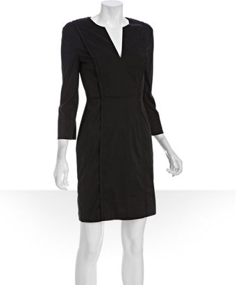 BCBGMAXAZRIA Black Cotton Blend Split Neck Shift Dress - Lyst