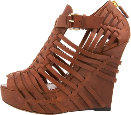 Givenchy Corinne Woven Leather Wedge Sandals in Brown (tan) | Lyst