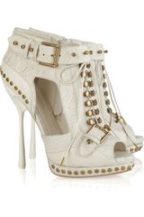 Alexander McQueen Stud-embellished Python and Leather Ankle Boots