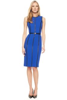 Michael Kors Leather-insert Dress, Cobalt - Lyst