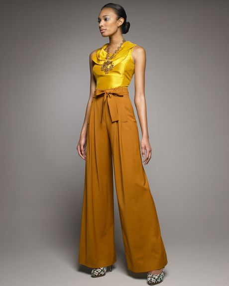 Oscar De La Renta Tiewaist Wideleg Pants in Brown (sienna) - Lyst