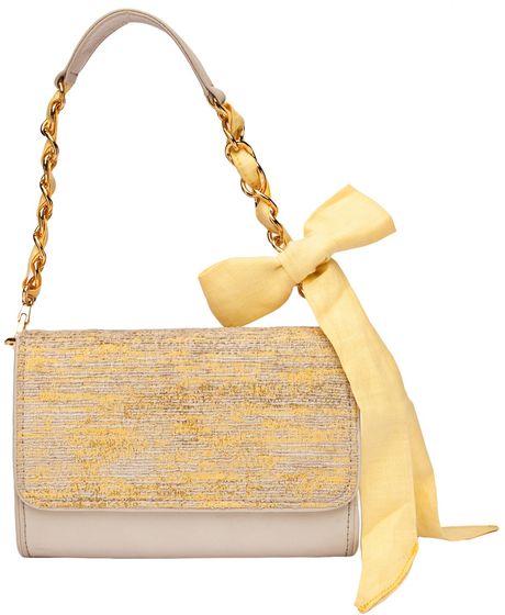 Bare Leather Chain Clutch in Yellow (blue) - Lyst