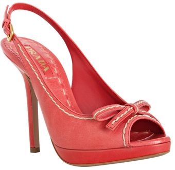  Dark Pink Stitched Leather Platform Slingbacks 