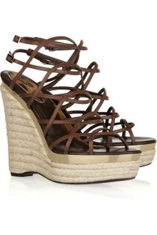 Roberto Cavalli Leather Espadrille Wedge Sandals - Lyst