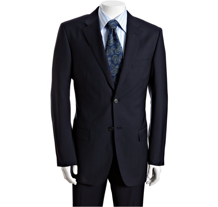 Valentino Roma Navy Wool 2 Button Suit With Flat Front Pants in Blue