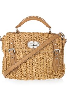 Miu Miu Leather-trimmed Raffia Satchel - Lyst