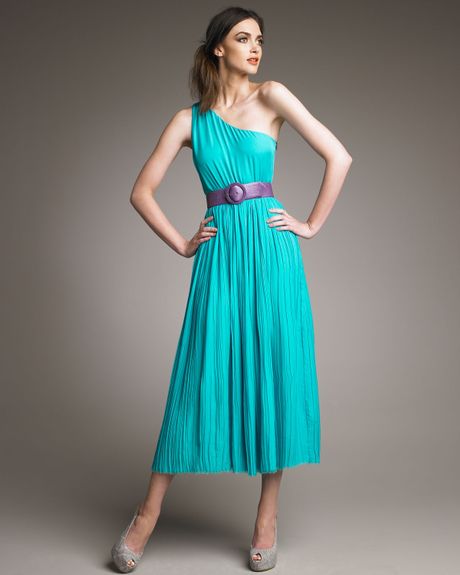 Alice + Olivia Belted Oneshoulder Dress in Blue (teal) - Lyst
