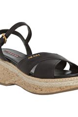 Prada Sport Black Leather Ankle Strap Platform Sandals