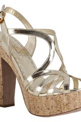 Prada Gold Metallic Leather Cork Platform Sandals