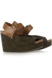 Pedro Garcia Marnie Suede and Leather Wedge Sandals - Lyst