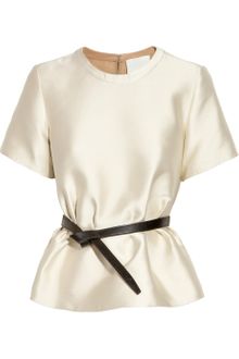 3.1 Phillip Lim Belted Satin Peplum Top - Lyst
