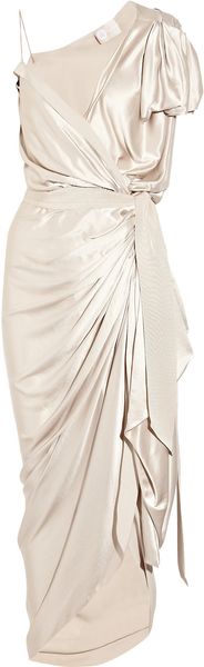 Lanvin Asymmetric Silk Satin Wrap Gown - Lyst