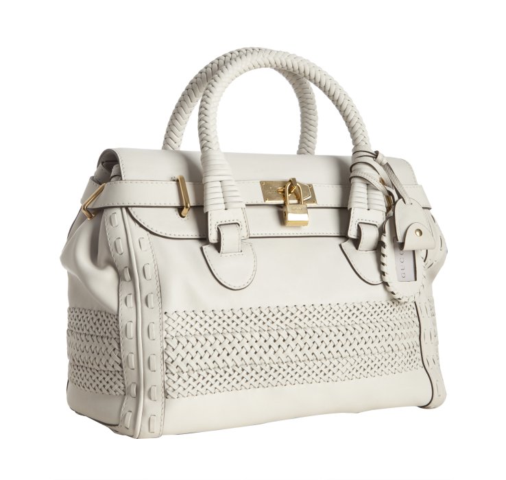 Gucci White Woven Leather Handmade Large Top Handle Bag in White | Lyst