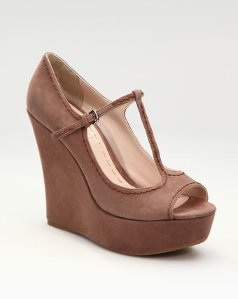 Miu Miu Suede T-strap Wedge - Lyst