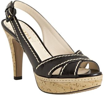  Black Top Stitched Patent Leather Platform Slingbacks 