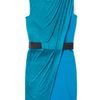 Halston Heritage Mosaic Blue Sleeveless Drape Front Belted Dress in Blue - Lyst