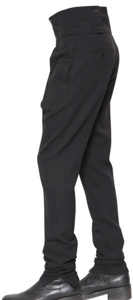 Ann Demeulemeester High Waisted Wool Canvas Trousers in Black for Men | Lyst