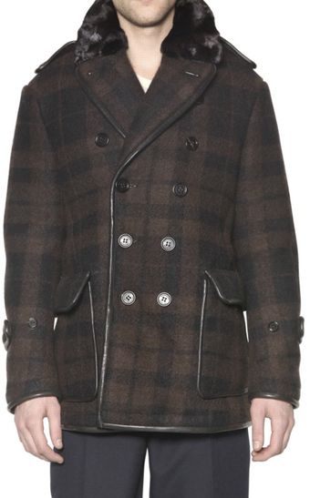 Burberry Prorsum Mink Collar Checked Wool Coat - Lyst