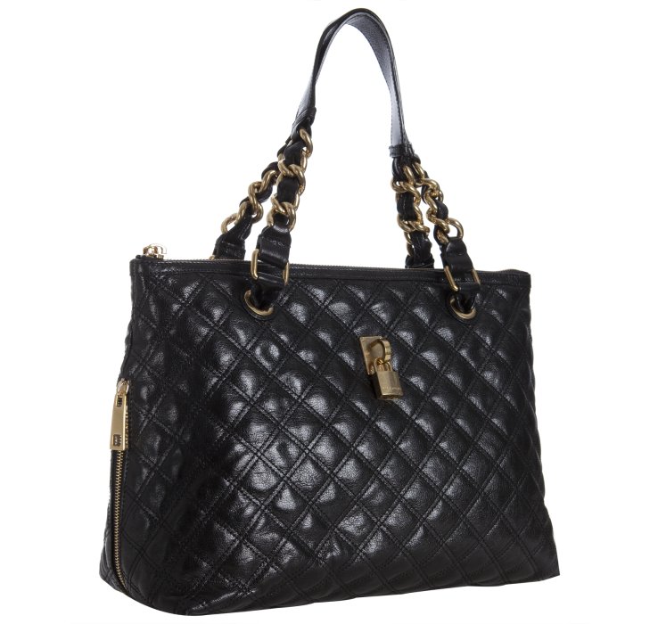 Marc Jacobs Black Lacquered Quilted Leather Natasha Zip Tote in Black