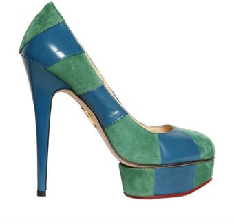 Charlotte Olympia 150mm Suede and Calfskin Striped Pumps - Lyst