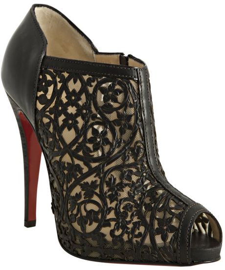 Christian Louboutin Black Laser Cut Leather Pampas 120 Peep Toe Booties in Black - Lyst