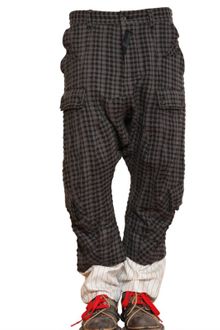 John Galliano Checked Wool Linen Cargo Trousers - Lyst