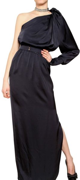 Lanvin Jewelled Viscose Satin Dress in Blue (navy) - Lyst