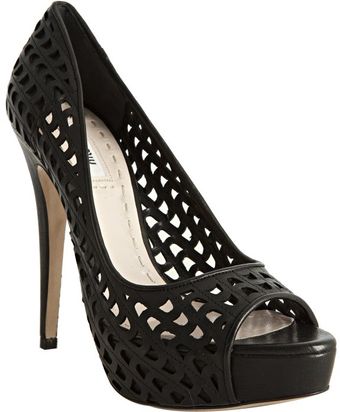  Nero Leather Cutout Peep Toe Pumps 