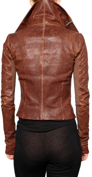 Rick Owens Washed Biker Leather Jacket in Brown - Lyst
