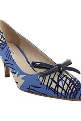 Prada Periwinkle Crosshatch Floral Satin Bow Detail Pumps