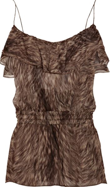 Dolce & Gabbana Printed Silkchiffon Top in Brown - Lyst