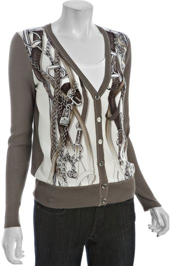 Gucci Light Brown Silk Chain Graphic Cardigan - Lyst