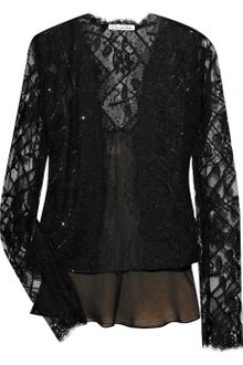 Oscar de la Renta Sequined Lace Blouse - Lyst