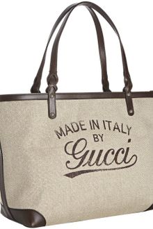 Gucci Natural Canvas And Ebony Leather Craft Logo Tote - Lyst