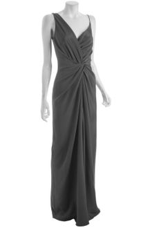 Nicole Miller Charcoal Stretch Silk Draped Asymmetrical Gown - Lyst