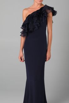 Notte By Marchesa One Shoulder Column Gown with Organza Ruffle - Lyst