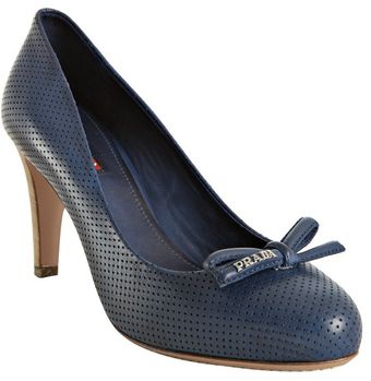  Sport Denim Perforated Leather Bow Detail Pumps 