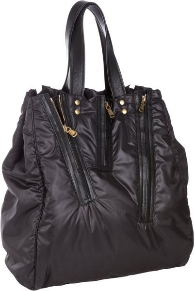 Yves Saint Laurent Black Nylon Zip Leather Trim Tote in Black - Lyst